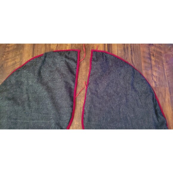 Santa Snowman Christmas Tree Skirt Green Sparkly 43" Primitive Vtg Y2K Applique - Picture 5 of 9